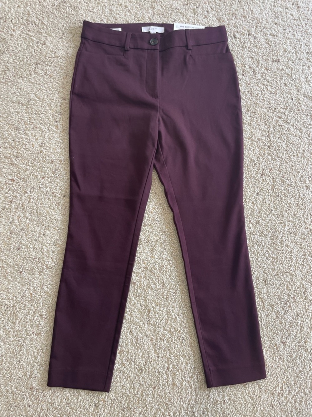 Loft Petite Maroon Sutton Skinny Dress Pants